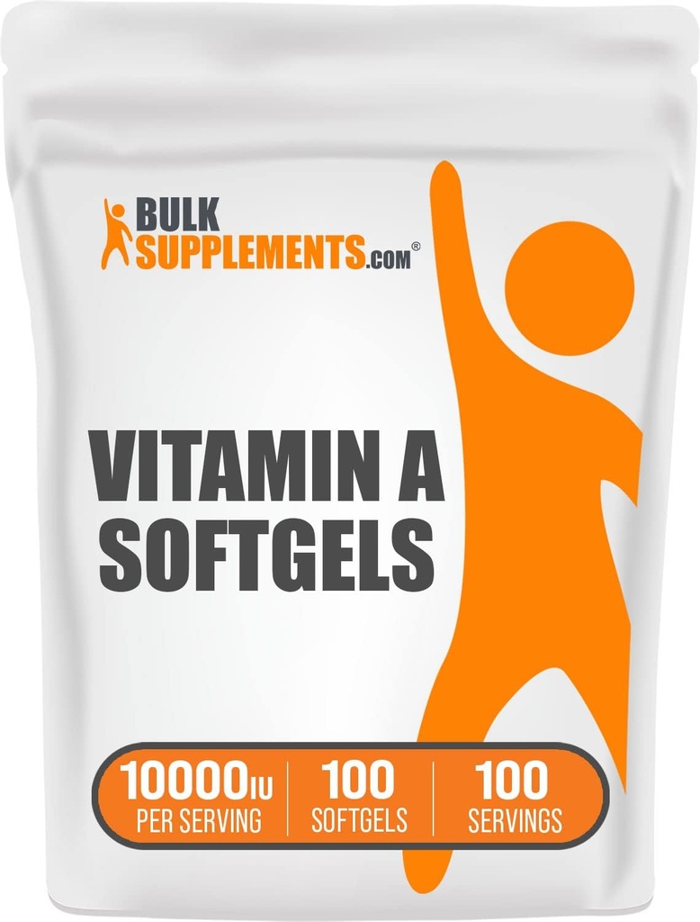 BulkSupplements.com Vitamin A 10000 IU Softgels - Vitamin A Retinyl Palmitate, Vitamin A Pills - Vitamin A Supplement, Eye Supplements - Gluten Free, 1 Softgel per Serving, 100 Softgels