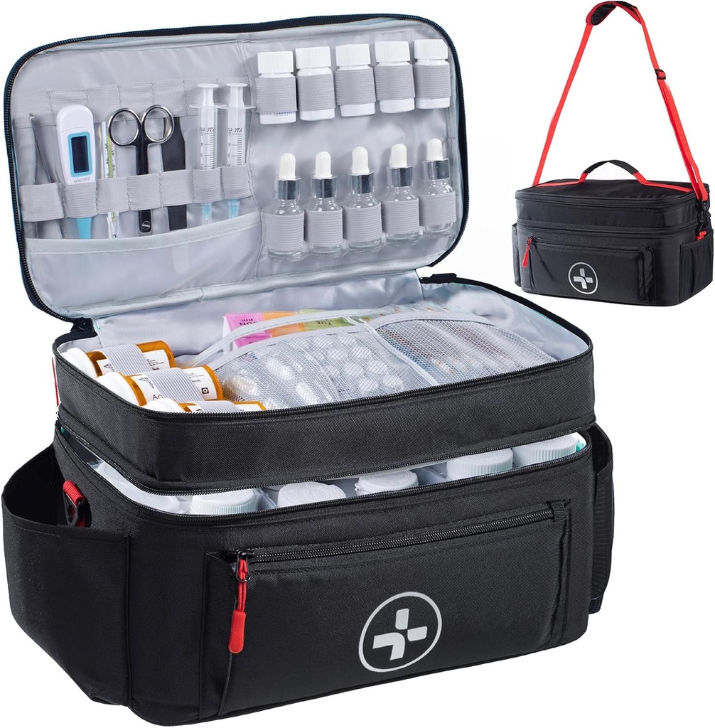 BAGSFY Travel Medicine Bag Organizer, Medical Bag Empty, Pill Bottle Organizer for Home, Large Medication Storage, Travel Carrying Case First Aid Kit Bags Empty, Emergency Kit.