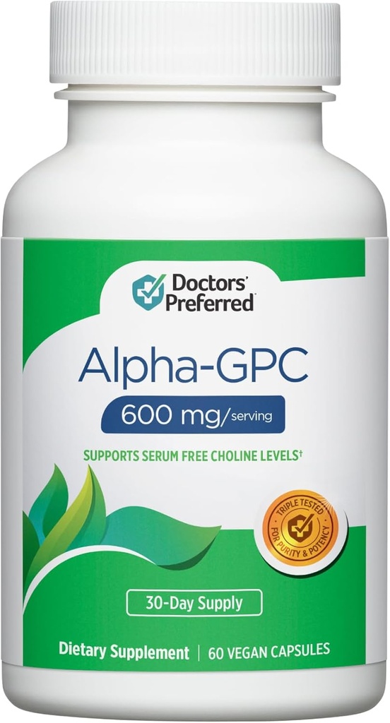 DOCTORS' PREFERRED Alpha GPC Supplement - Premium Formula. 600 MG/Serving, 60 Vegan Capsules, 30-Day Supply