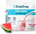 DripDrop Sugar Free Hydration Packets - Zero Watermelon - Single Serve Electrolytes Powder Drink Mix - Non-GMO, Gluten Free, Vegan - 32 Sticks