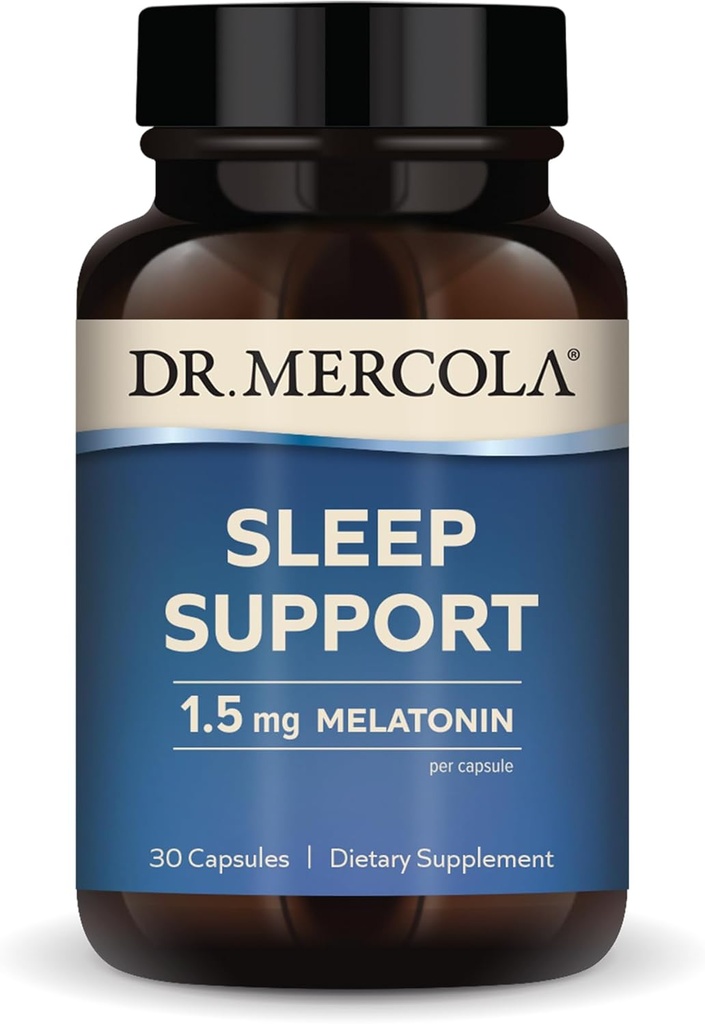 Dr. Mercola Sleep Support with Melatonin, 1.5mg Melatonin Per Serving, 30 Servings (30 Capsules), Dietary Supplement, Supports Healthy Sleep and Mental Focus, Non-GMO