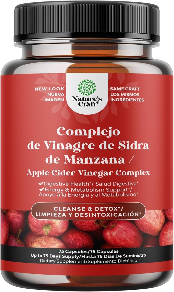 Cápsulas de Vinagre de Sidra Manzana – para la Pérdida Peso ACV Suplemento Natural Quemagrasa Extra Potente Detox Puro para apoyar a la Digesión