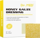 Dr. Med Honey Gauze Dressing, 2" x 2" (10 PCS/Box) Honey Medical Bandage Wound Care Patch for Minor Abrasions, Cuts, Lacerations, Scald and Burns for Wound Healing, Chemical and Drug Free