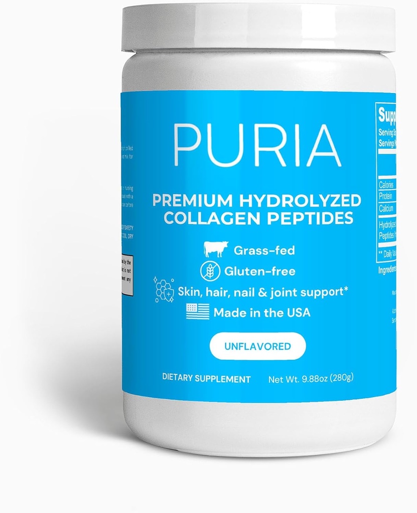 Premium Grass-Fed Hydrolyzed Collagen Peptides Made in USA Gluten-Free Skin, Hair, Nails, Joint Support Powder Supplement