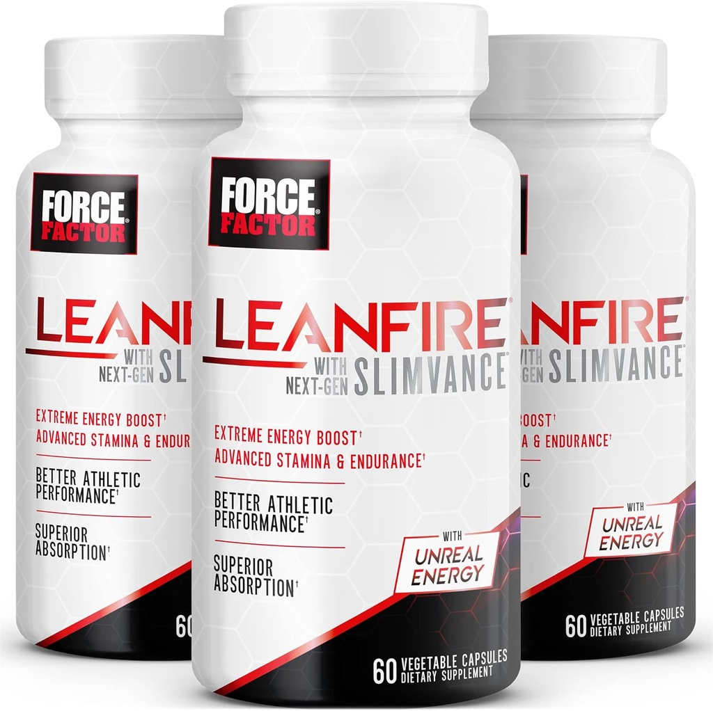 Force Factor LeanFire with Next-Gen SLIMVANCE, Advanced Energy Pills with B Vitamins and Caffeine to Boost Metabolism, Enhance Focus, and Improve Workout & Fitness Performance, 60 Count (Pack of 3)