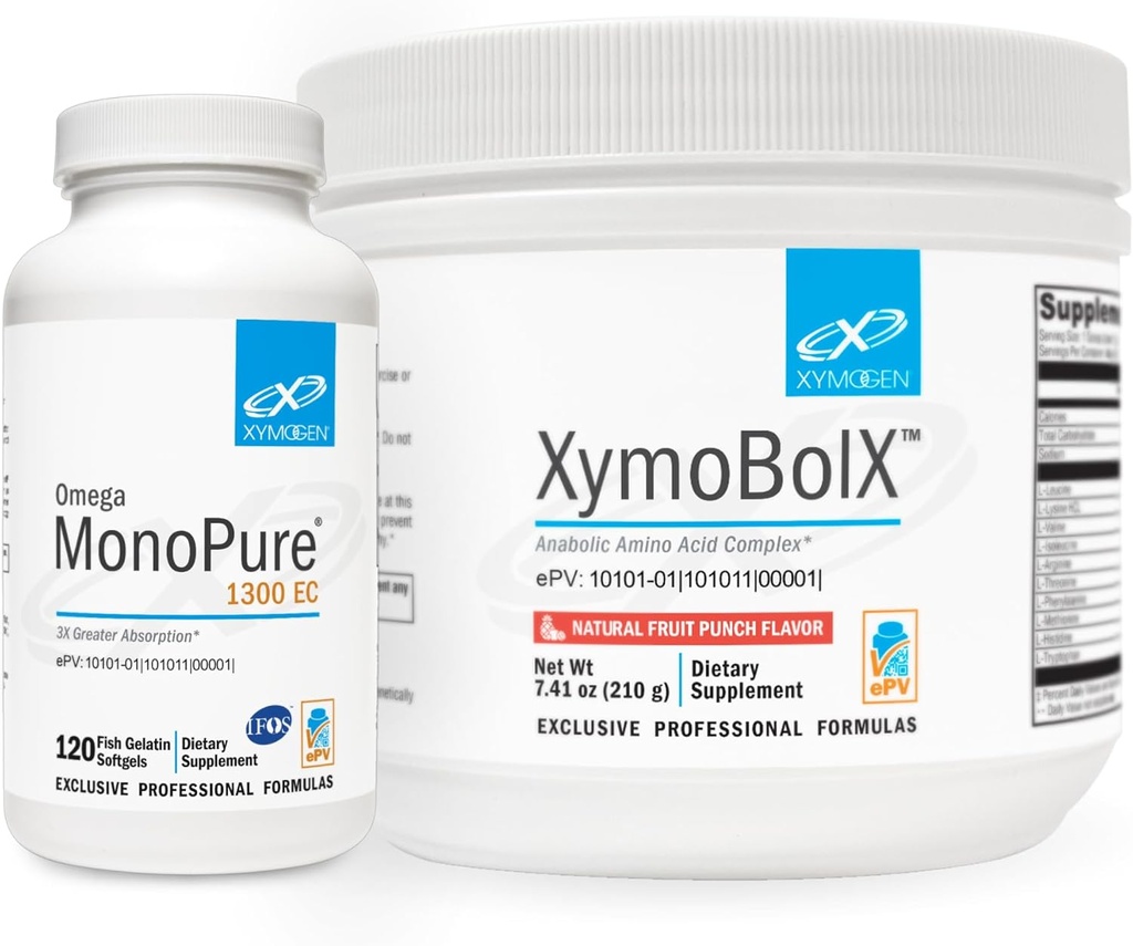 XYMOGEN Omega MonoPure 1300EC (120 Servings) + XymBolX (30 Servings) Bundle - Cardiovascular + Cognitive Support, Muscle Recovery - Non GMO