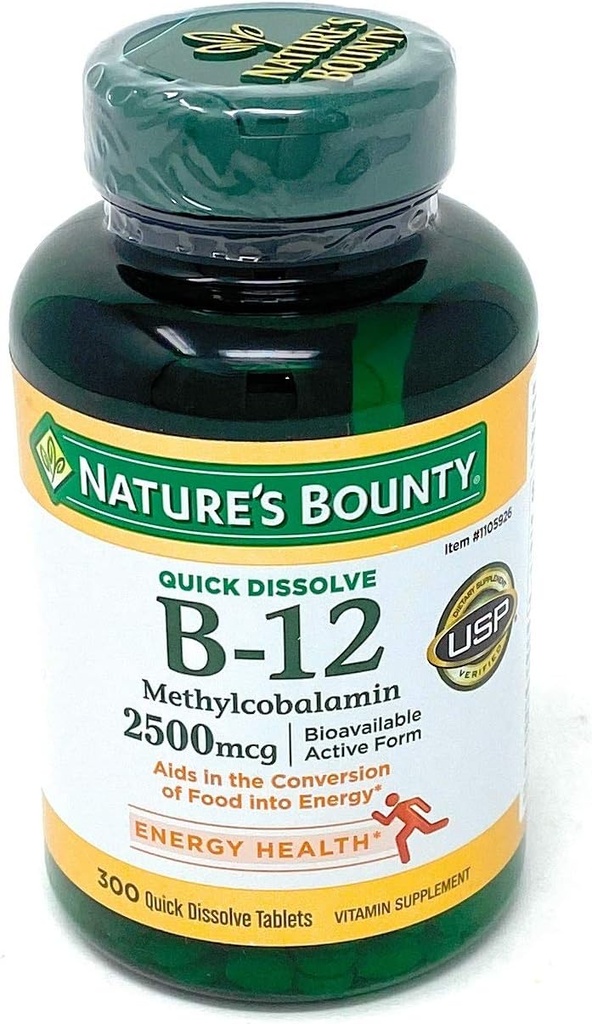 Nature's Bounty Vitamin B-12 2500 mcg, 300 Quick Dissolve Tablets