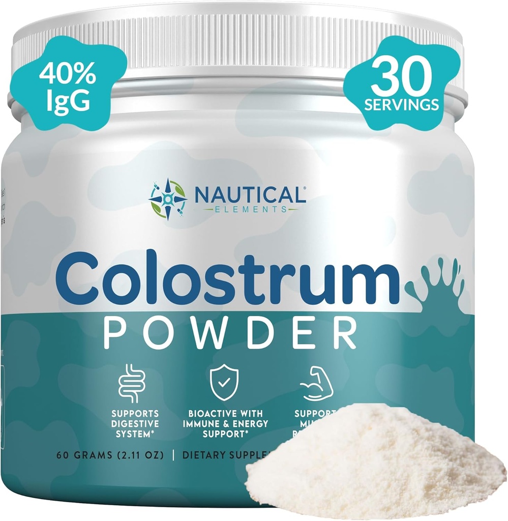 Colostrum Powder 60g, 40% IgG, 30 Servings | First 4-6 Hour Milking, Grass-Fed, Pasture Raised, Unflavored Bovine Colostrum Supplement from Midwest USA Farm | Calostro Bovino para Adultos
