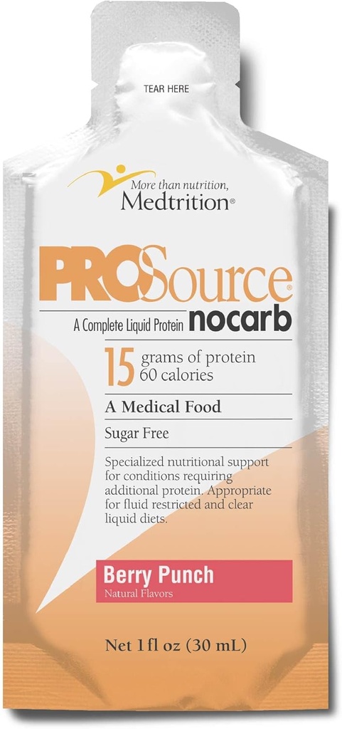 Medtrition ProSource NoCarb Berry Energy Punch Liquid Packets Case of 25-1 fl oz Packets