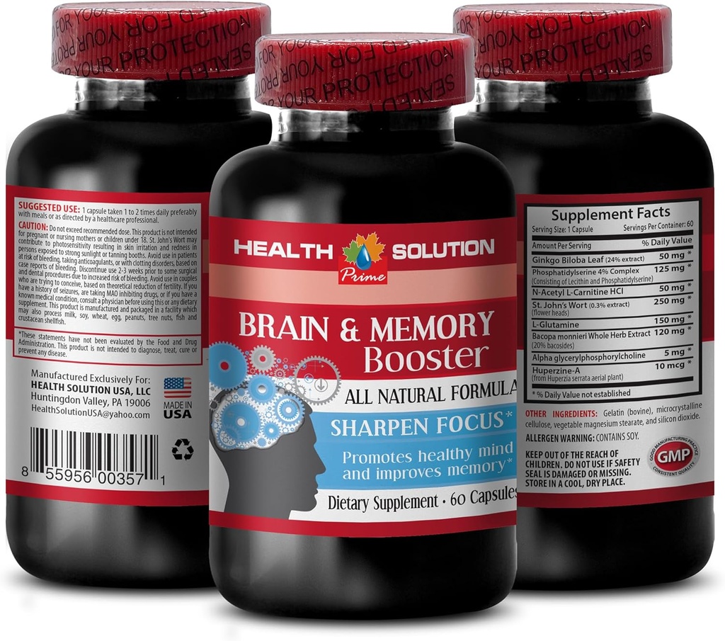 Ginkgo biloba extract leaf - BRAIN AND MEMORY BOOSTER - improve - brain memory supplements - ginkgo biloba extract, brain supplements for memory and focus, focus and energy supplement 1 Bottle 60 Caps