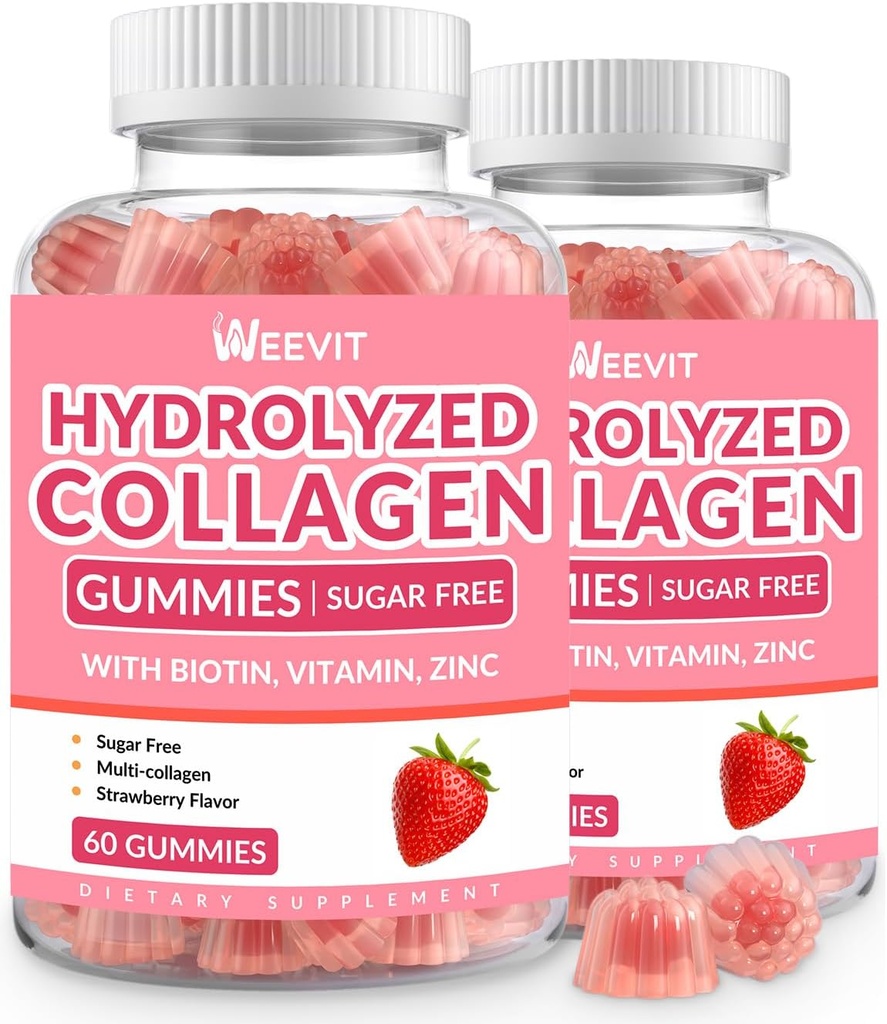 Sugar Free Collagen Gummies for Women, Collagen Protein Type I,II,III,V,X with Biotin Vitamin C D B12, Hydrolyzed Collagen Peptides Gummies for Immune Digestion Skin Hair Nails Energy Bone