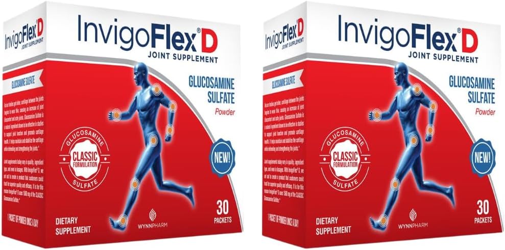 INVIGOFLEX 1500mg of Glucosamine Sulfate Powder (Classic Formulation) - Premium Joint Supplement for Knees, Hands, Back, and Hip Support D: Glucosamine Sulfate, Packets - 60 Packets