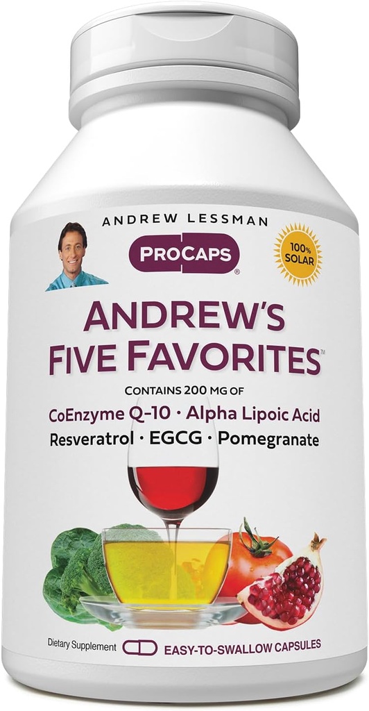 ANDREW LESSMAN Andrew's Five Favorites 30 Capsules - Provides 200mg Each of Coenzyme Q-10, Resveratrol, EGCG, Pomegranate and Alpha Lipoic Acid, Powerful Anti-Oxidant Support, No Additives
