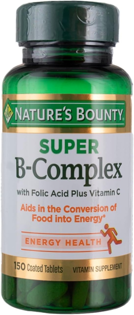 Nature's Bounty Super B Complex with Vitamin C & Folic Acid, Immune & Energy Support, 150 Tablets - Pack of 2