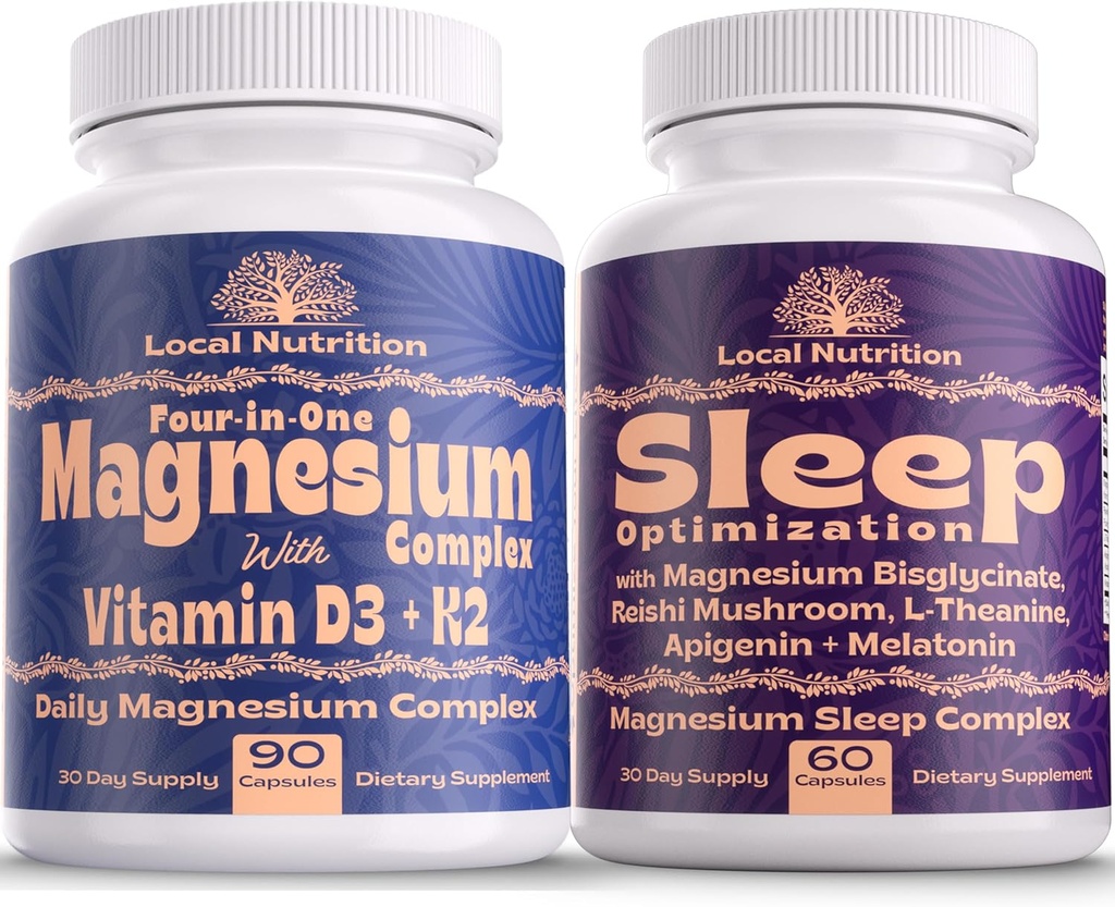 Natural Sleep Aid Magnesium Complex Bundle - Premium Sleep Support Supplement and Magnesium Supplement - One Month Supply, Made in The USA