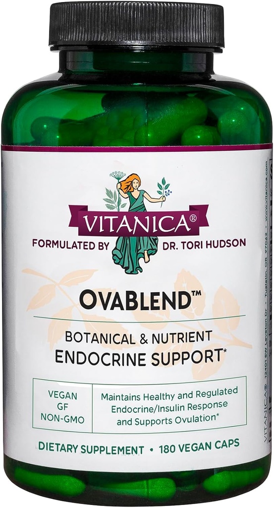 Vitanica OvaBlend - Ovarian Health & Hormone Balance for Women - Endocrine Support Supplement with Sarsaparilla Root & NAC - Herbal Dietary Supplement for Women - Lady - 180 Vegan Caps