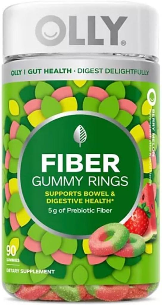 OLLY Fiber Gummy Rings, 5g Prebiotic Fiber, FOS (Fructo-oligosaccharides), Digestive Support, Berry Melon