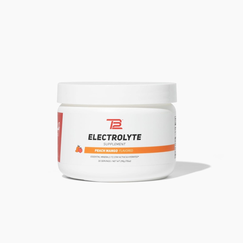 TB12 Electrolyte Powder Peach Mango – Mineral-Rich Electrolyte Powder for Fast Hydration by Tom Brady - Natural, Low Sugar, Vegan, Gluten-Free, Easy to Mix - 30 Servings (1 Jar)