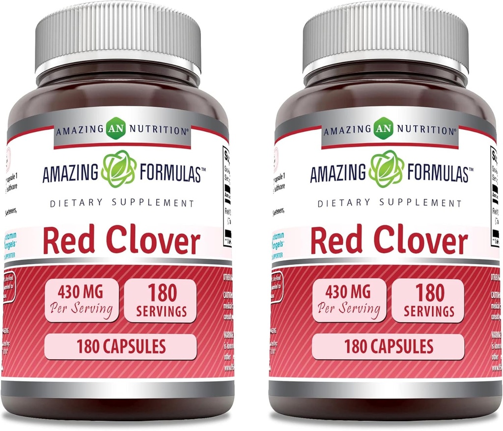 Amazing Formulas Red Clover Supplement | 430 Mg Per Serving | 180 Capsules | Non-GMO | Gluten Free | Made in USA | 2 Pack