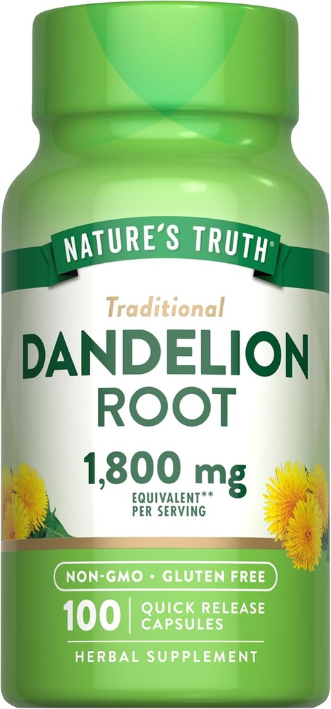 Nature's Truth Dandelion Root Capsules | 1800mg | 100 Count | Non-GMO & Gluten Free Supplement