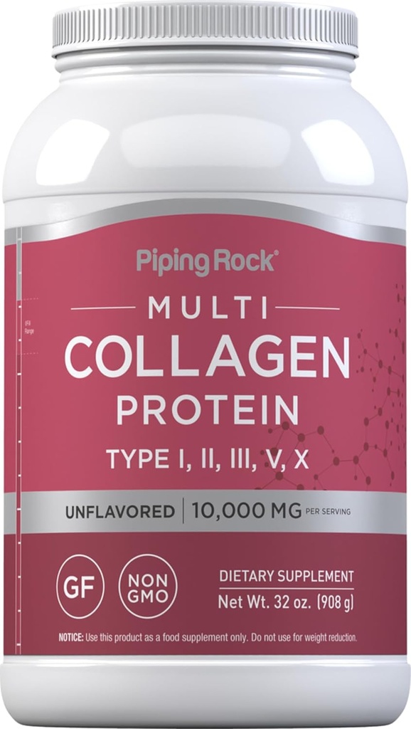Piping Rock Multi Collagen Protein Powder | 32oz | Supplement for Women and Men | Types I, II, III, V, X | Unflavored | Non-GMO, Gluten Free