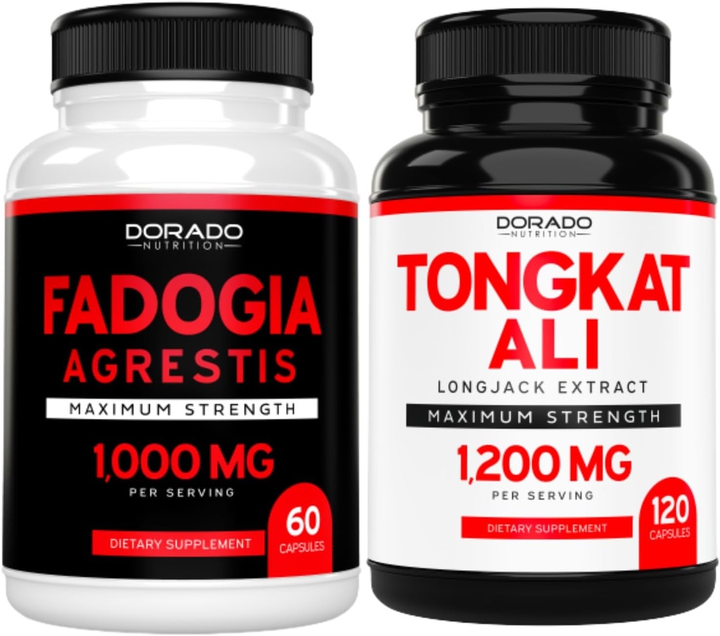 Fadogia Agrestis Extract (60 Count) Maximum Strength for Athletic Performance & Muscle Mass and Tongkat Ali For Men (120 Capsules) Longjack Tongkat Ali for Men's Health & Vitality Support - USA Made