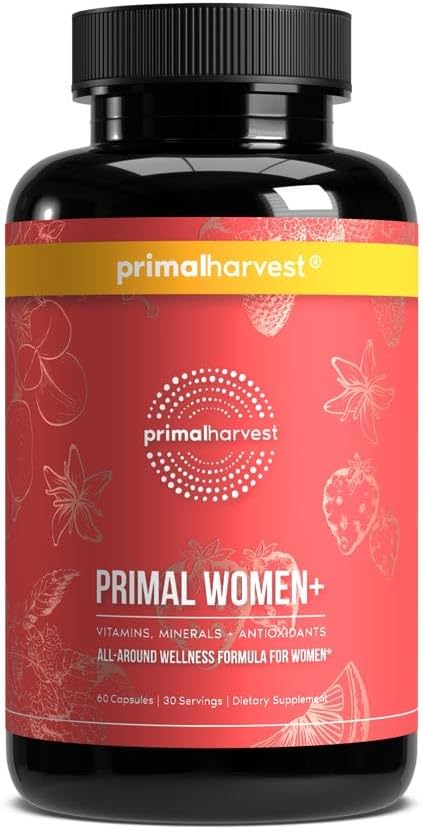 Primal Harvest Women+, Woman's Multivitamin Vitamin A, Vitamin C, Vitamin D and E, Vitamin B12, B6, Biotin, Zinc Supplements,1 Pack 60 Capsules