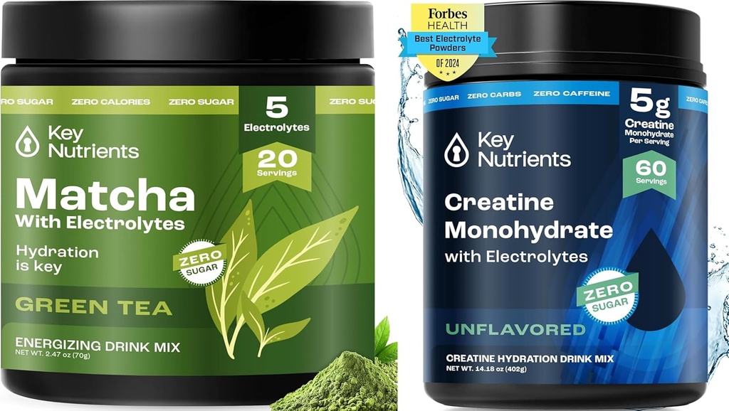 KEY NUTRIENTS Matcha Powder & Creatine Monohydrate Bundle – Unsweetened Matcha Green Tea (20 Servings) + Micronized Creatine Powder Supplement (60 Servings) – Boost Energy, Focus & Performance