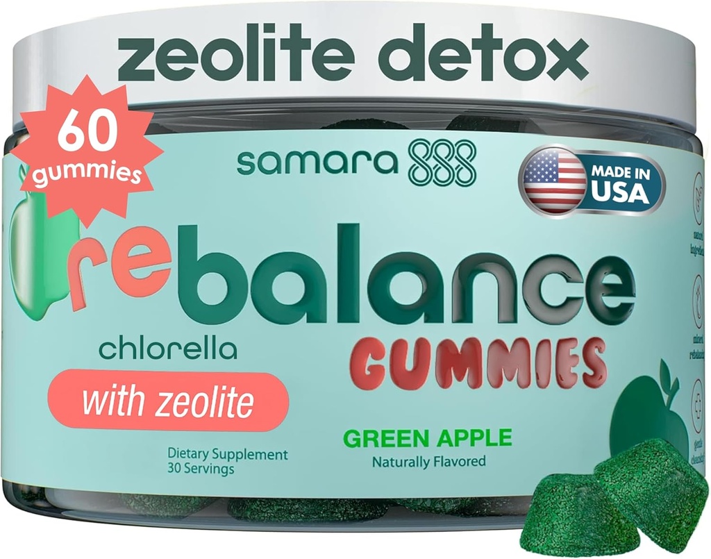 Zeolite Detox for Kids & Adults, Heavy Metal Zeolite & Chlorella Detox Gummies, Alternative to Activated Charcoal, Gentle Daily Toxin Cleanse for Kids & Adults, 60 Green Apple Vegan Gummies