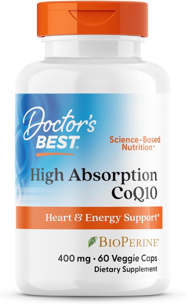 Doctor's BEST High Absorption CoQ10, Heart & Energy Support, USP Verified, Naturally Fermented CoQ10, Non-GMO, Gluten Free, Soy Free, Vegan 60 Veggie Caps