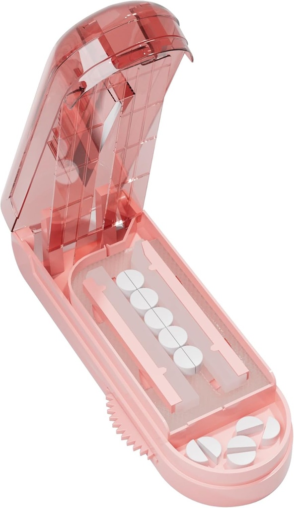 Pill Cutter Splitter for Small and Tiny Pills, Pill Splitter Accurately Cuts Multiple Pills at Once for Large and Small Medicines, Sharp Blade with Safety Guard (Pink)
