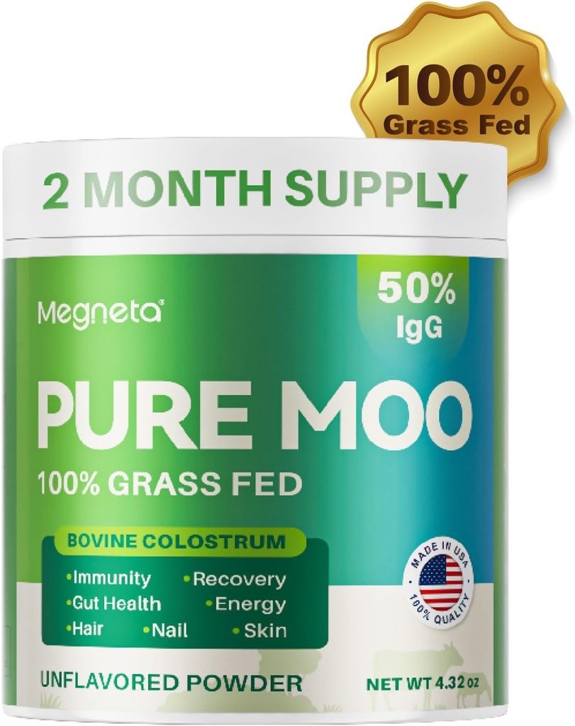 Bovine Colostrum Supplement for Humans - 50% IgG 100% Grass Fed, Colostrum Powder for Gut Health, Skin & Hair, Beauty and Immune Support Pure Moo Keto, Gluten & Fat Free (Unflavored) V3