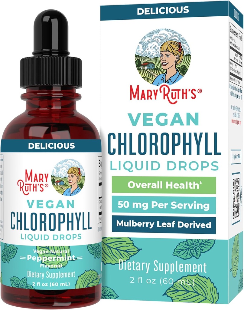 MaryRuth Organics Chlorophyll Liquid Drops | Clean Label Project Certified® | Vegan | Non-Diluted Liquid Chlorophyll| Mulberry Derived Supplement for 14+ | Non-GMO | Delicious Minty Flavor | 2 Fl Oz