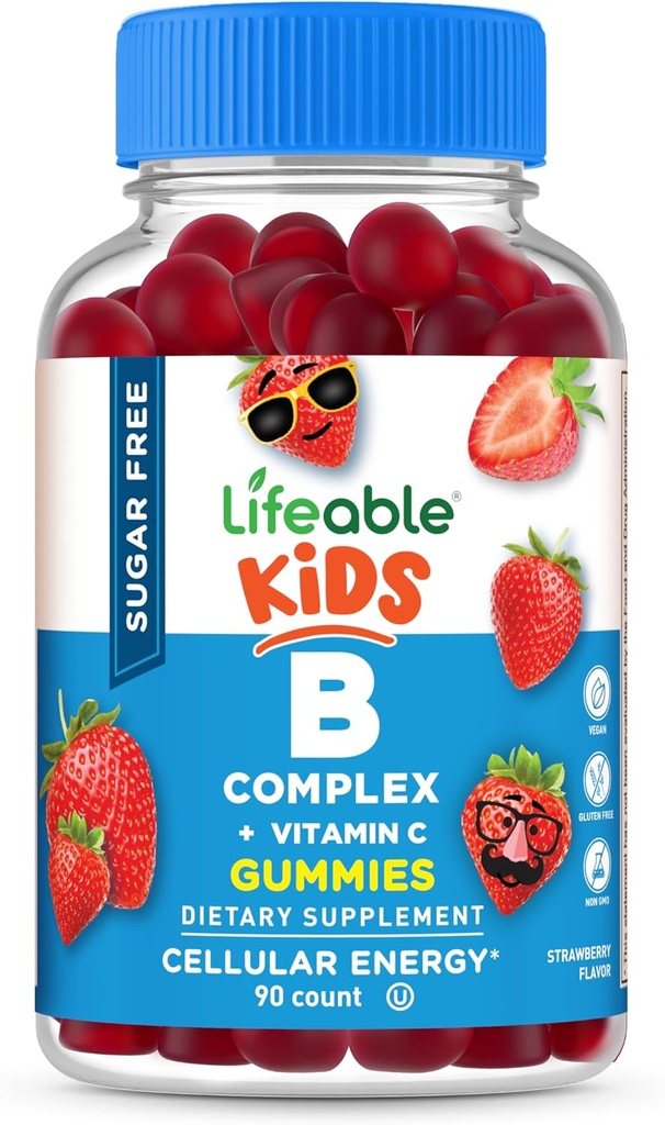 Lifeable Sugar Free Vitamin B Complex for Kids | B-Complex with Vitamin C | Great Tasting VIT B Complex Vitamins | Energy and Nerve Support | Kids B Vitamins Complex for Boys and Girls | 90 Gummies