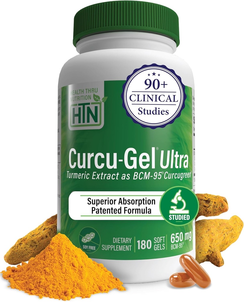 Health Thru Nutrition Curcu-Gel 650mg BCM-95® CurcuGreen Turmeric Curcumin | High Absorption | Healthy Inflammation Response | Clinically Studied | 3rd Party Tested | Non-GMO (Pack of 180)