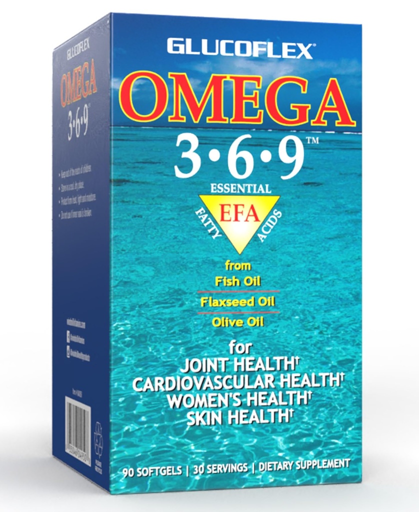 vGlucoflex Omega 3-6-9, Omegas from EPA/DHA Fish Oil for Joint Health, 30 servings