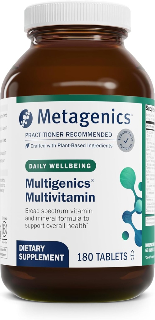 Metagenics Multigenics Multivitamin - Daily Multivitamin with Beta-Carotene, Folic Acid, Calcium & Magnesium - Supports Bone, Heart, Immune & Cellular Health* - Non-GMO, Gluten-Free - 180 Tablets