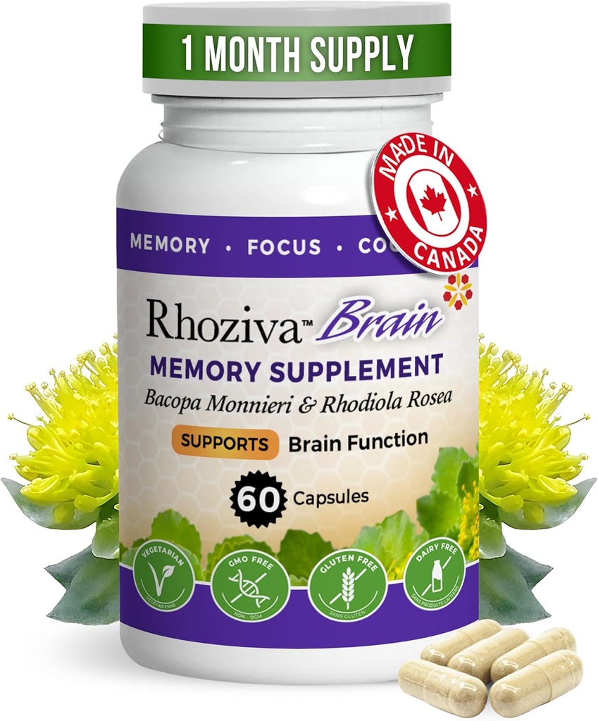 Brain Supplement - Memory and Focus, Rhodiola Rosea, Cognitive Health, Concentration, Mental Clarity, with Bacopa Monnieri, Biotin, Nootropic, Vitamin & Minerals - 60 Capsules