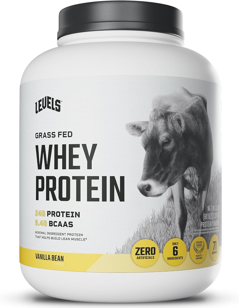 Levels Grass Fed Whey Protein Powder, No Artificials, 24G of Protein, Vanilla Bean, 5LB