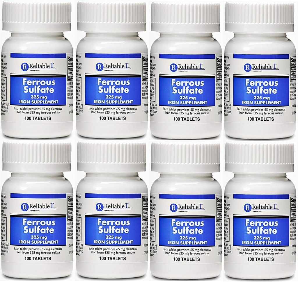 Ferrous Sulfate Iron 325 mg Generic for Feosol 100 Tablets PACK of 8