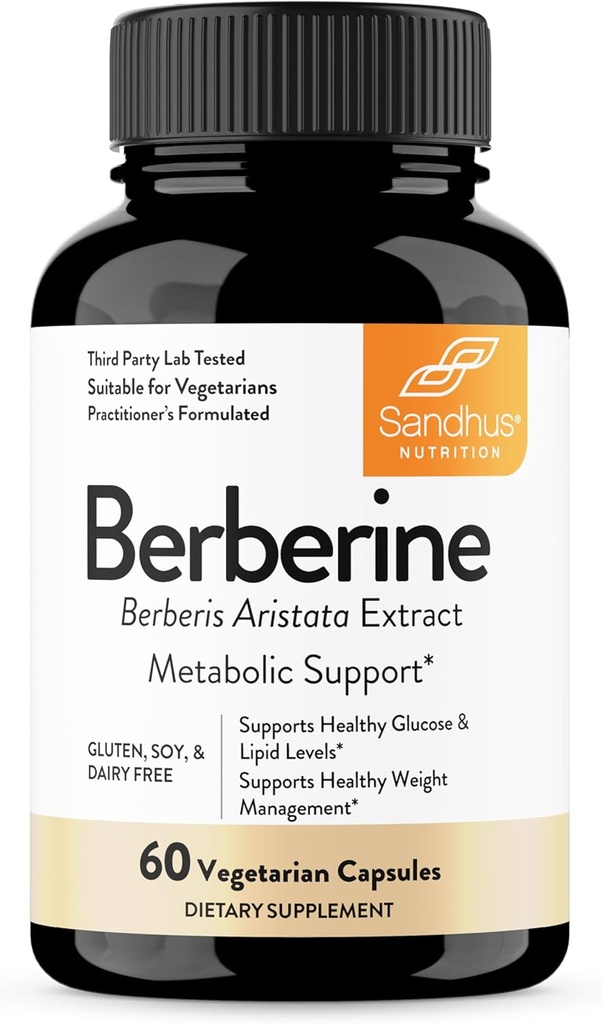 Sandhu's Berberine HCL Supplement 500mg per capsule with 97% Pure Berberis Aristata Extract| 60 count| Supports Weight Management & Healthy Energy levels| Made in USA, Vegetarian, Non-GMO, Gluten Free