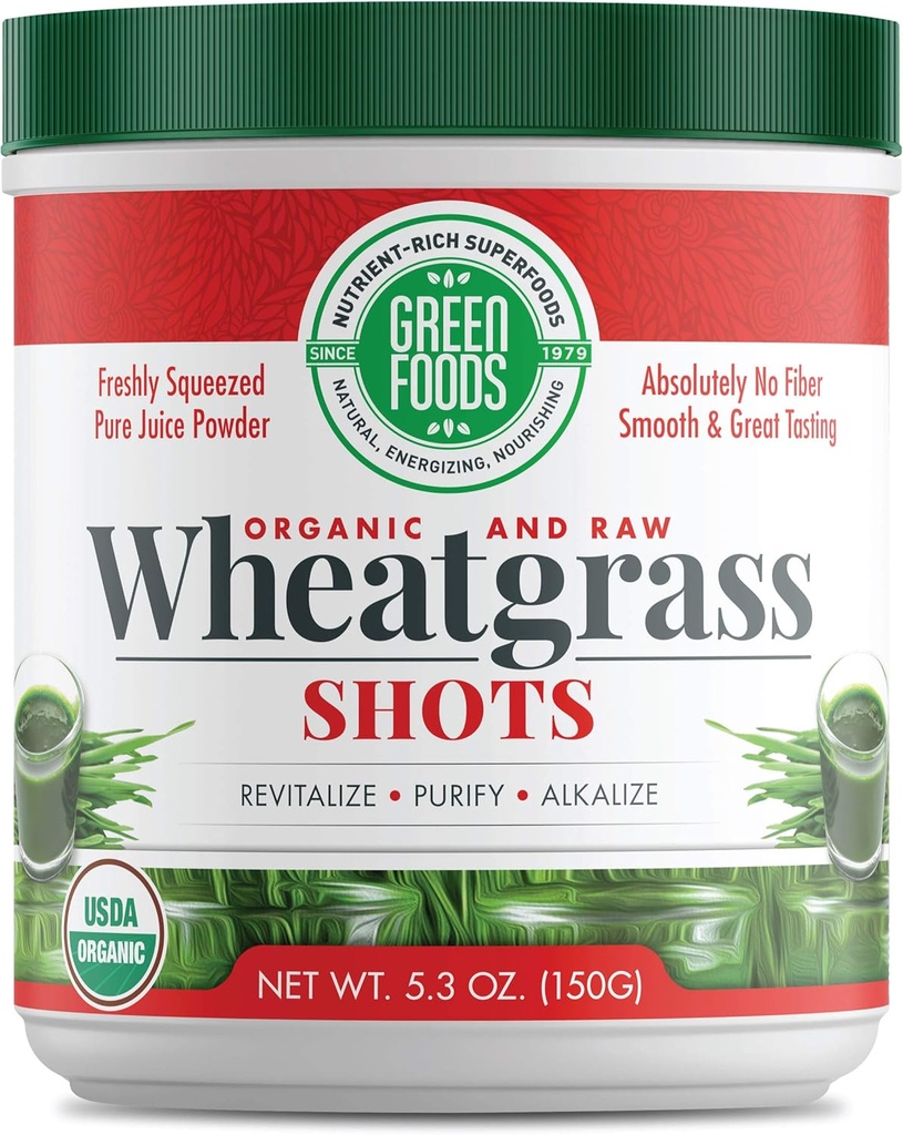 Green Foods Wheat Grass Shots, 5.3 oz - Certified Organic, Kosher, Vegan, Non-GMO, Raw, Gluten-Free, Grown