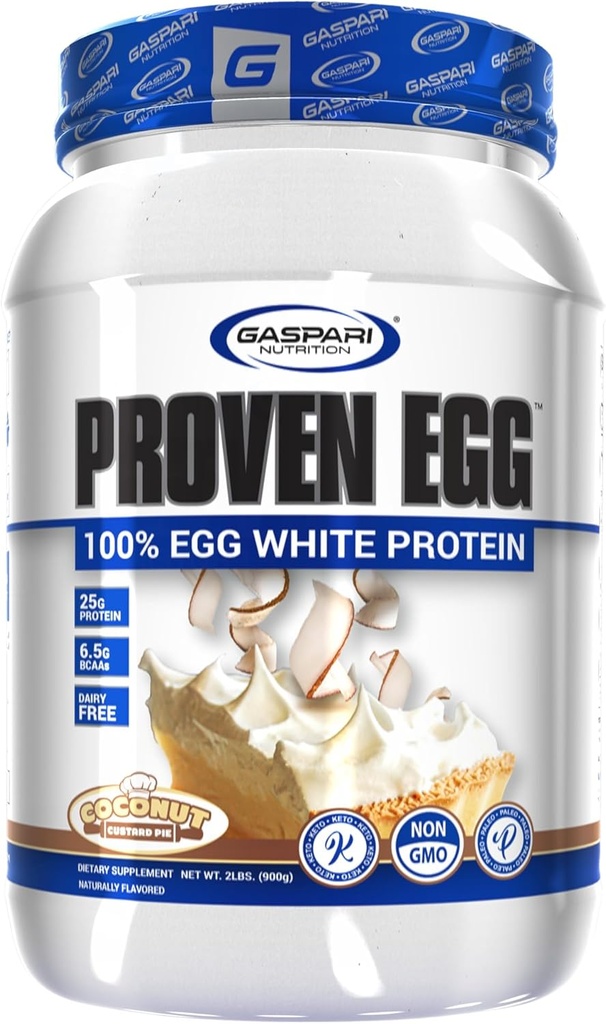 Gaspari Nutrition Proven Egg, 100% Egg White Protein, 25g Protein, Keto Friendly, Dairy and Lactose Free, Soy Free (2 lbs, Coconut Custard)