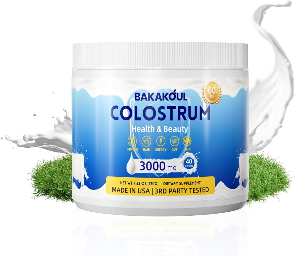 Bovine Colostrum Supplement Powder - 60% IgG 3000 mg Bovine Colostrum - Gut, Hair Growth, Exercise, Immune, Beauty -Easy to Mix, Unflavored 40 Servings (1 Bottle)