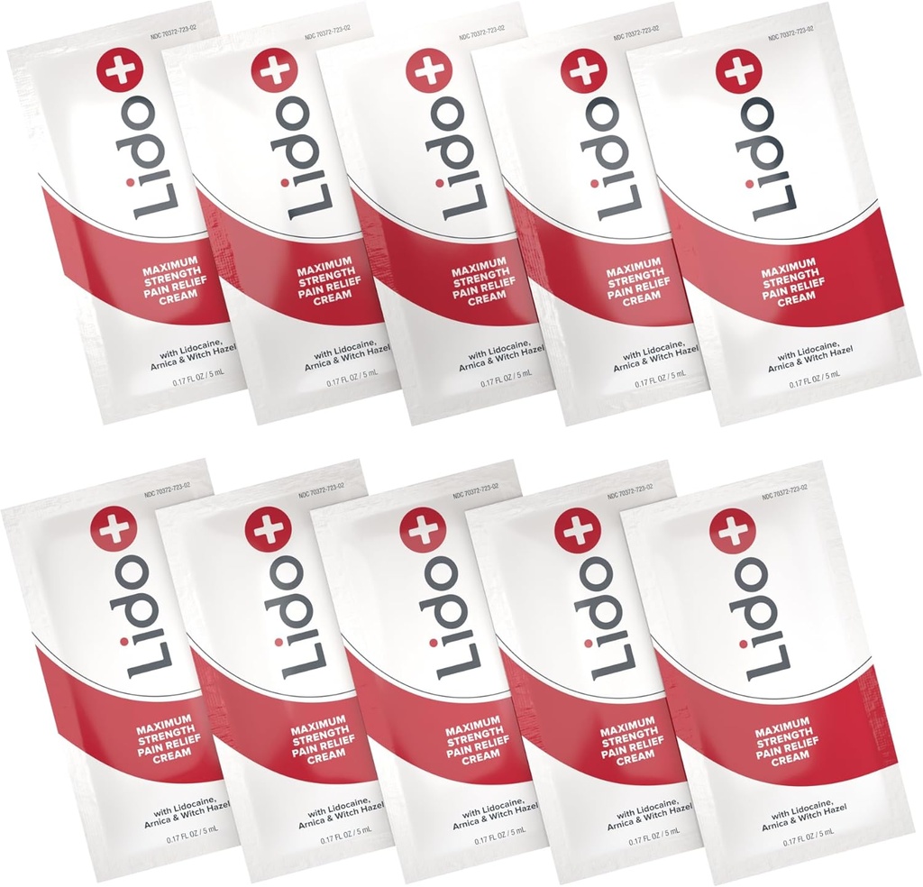 Lido+ 10-Pack Lidocaine Cream Sachets | Rapid Relief for Joint and Muscle Pain, Pain Relief Cream | Long-Lasting Formula, Made in USA