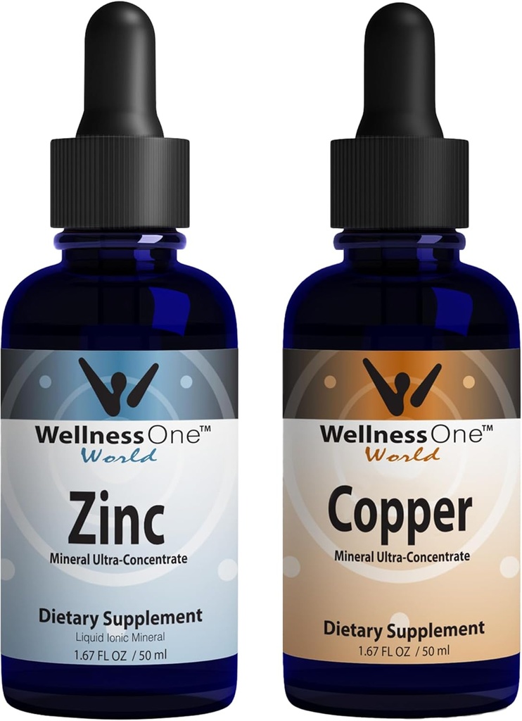 WellnessOne Ionic Liquid Zinc & Liquid Copper - Zinc-Copper Bundle to Support Immune System & Joint, Nerve & Bone Health - 1.67 fl oz Zinc & Copper Liquid Drops