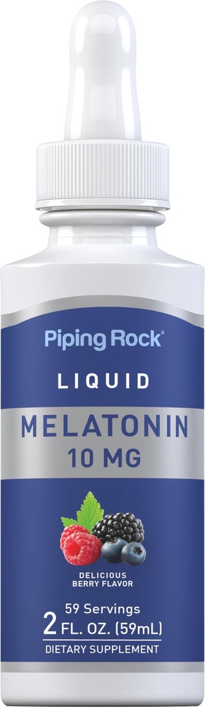 Piping Rock Liquid Melatonin 10mg | 2 fl oz | Berry Flavor Drops | Non-GMO, Gluten Free Adult Supplement
