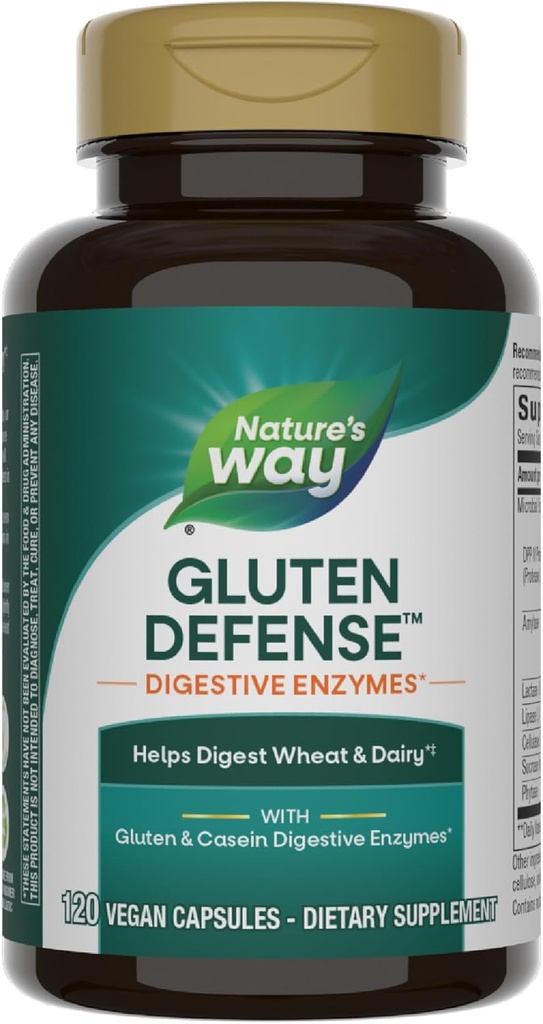 Nature's Way Gluten Defense Digestive Enzymes*, Helps Digest Wheat & Dairy(1), Gluten & Casein Digestive Enzymes*, 120 Vegan Capsules (Packaging May Vary)