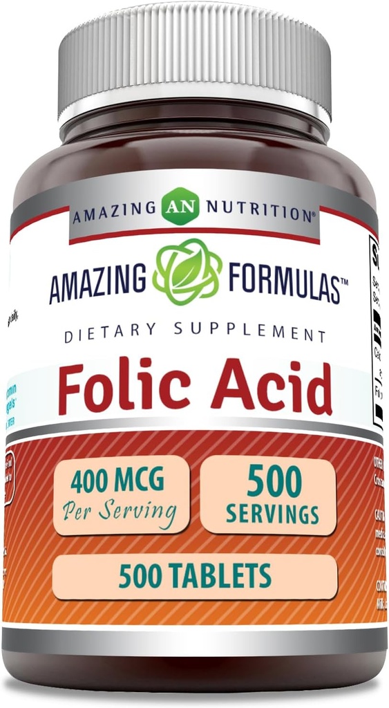 Amazing Formulas Folic Acid (Vitamin B9) 400 mcg | Tablets Supplement | Non-GMO | Gluten Free | Made in USA (1 Pack | 500 Count)