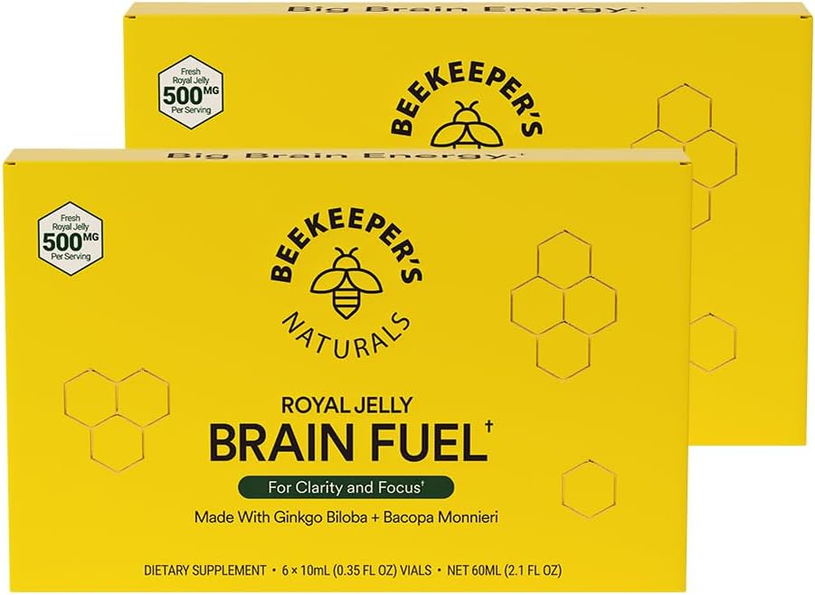 Beekeeper's Naturals B.LXR Brain Fuel - Memory, Focus and Clarity Liquid Formula, Supports Productivity Royal Jelly, Ginkgo Biloba, Bacopa Monnieri Keto Friendly, Gluten & Caffeine-Free, 6 ct (2 Pack)